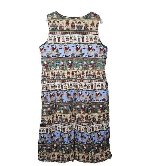 VTG 80s Christmas Sheath Dress Apron Womens Holiday Santa Winter Grandma Birds L - Picture 2 of 9